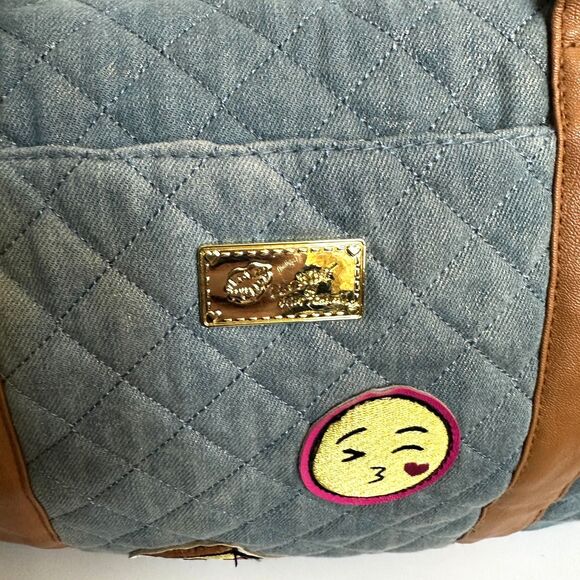 Luv Betsey by Betsey Johnson Duffle Bag Denim w/ Kitsch Patches - Picture 4 of 9